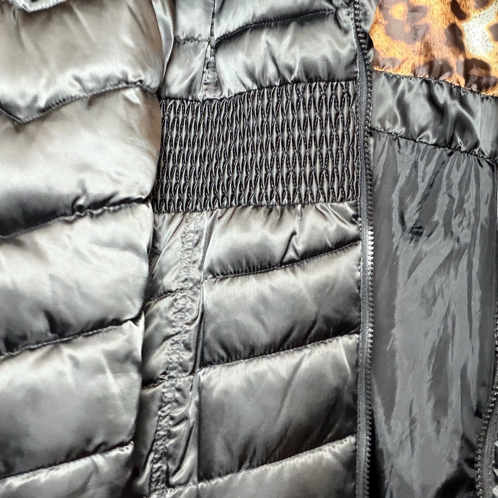 Laundry Black Puffer Coat | Faux Fur Collar Leopard Lined Long Jacket - Picture 7 of 8